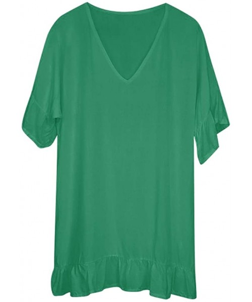 Cover-Ups 2019 Women's Fashion V Neck Solid Cover Up Ruffle Half Sleeve Sexy Bathing Suit Swimsuit Smock Summer Dress Green -...