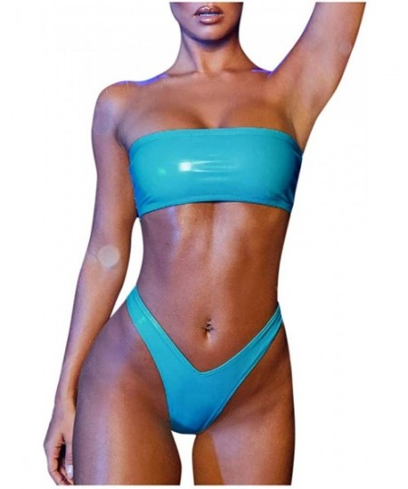 Sets Women Fashion Swimsuit Bling Bandage Bikini Set Push-Up Brazilian Swimwear Beachwear - Blue 2 - CU193X0IAT9