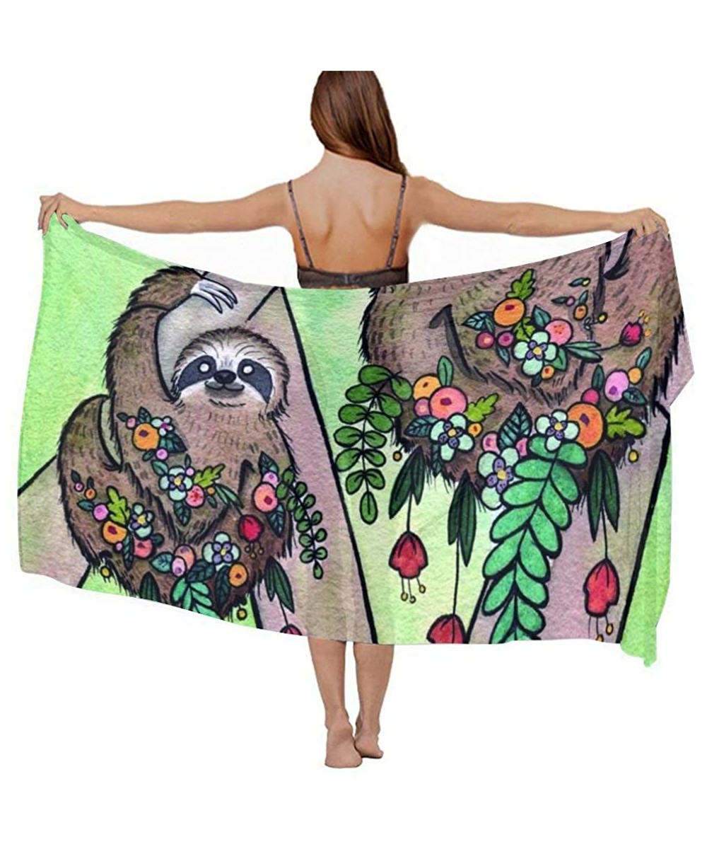 Cover-Ups Women Luxury Chiffon Swimwear Cover Up- Oversize Beach Sarong Shawl Wrap - My Spirit Animal Sloth - C819C6NY5GA