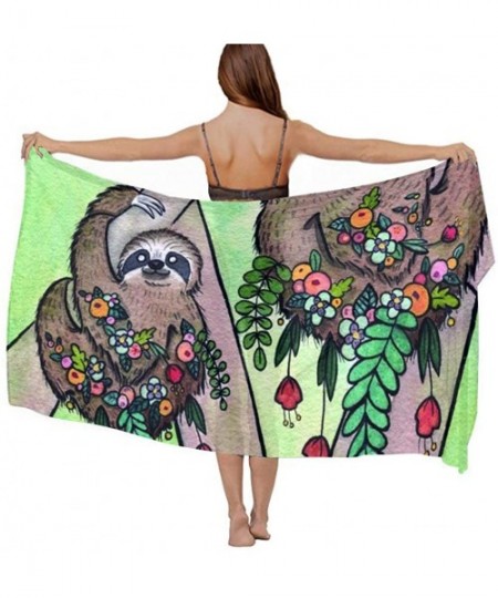 Cover-Ups Women Luxury Chiffon Swimwear Cover Up- Oversize Beach Sarong Shawl Wrap - My Spirit Animal Sloth - C819C6NY5GA