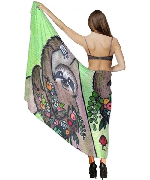 Cover-Ups Women Luxury Chiffon Swimwear Cover Up- Oversize Beach Sarong Shawl Wrap - My Spirit Animal Sloth - C819C6NY5GA