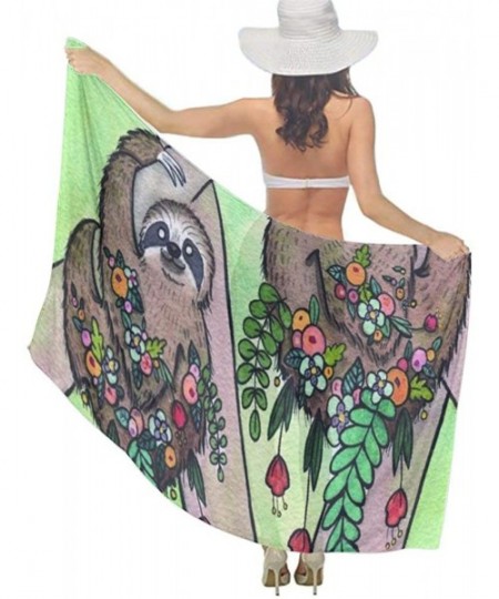 Cover-Ups Women Luxury Chiffon Swimwear Cover Up- Oversize Beach Sarong Shawl Wrap - My Spirit Animal Sloth - C819C6NY5GA