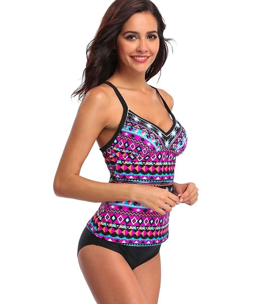 Sets Women's Tankini Set Tribal Swimsuits Two Piece Bathing Suits Swimwear - Purple - CN17YX53W5S