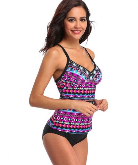 Sets Women's Tankini Set Tribal Swimsuits Two Piece Bathing Suits Swimwear - Purple - CN17YX53W5S