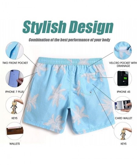 Trunks Mens Slim Fit Quick Dry Swim Shorts Swim Trunks Mens Bathing Suits with Mesh Lining - Palm Tree-blue-2 - C21972YYL3L