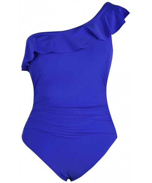 One-Pieces Women's One Piece Swimsuits One Shoulder Swimwear Asymmetric Ruffle Monokinis Bathing Suits - Royal Blue - C318ED3...