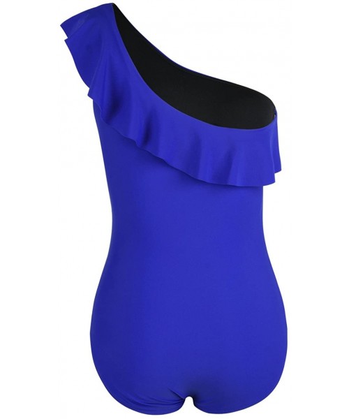 One-Pieces Women's One Piece Swimsuits One Shoulder Swimwear Asymmetric Ruffle Monokinis Bathing Suits - Royal Blue - C318ED3...