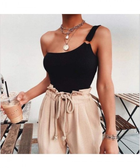 One-Pieces Women Single Shoulder Pure Color Jumpsuit Beach Bikini One Piece Swimwear - Black - CC196DKYTKX