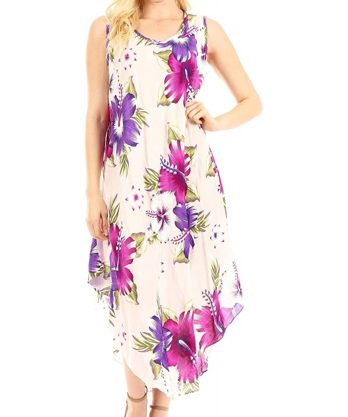 Cover-Ups Women's Casual Summer Floral Print Sleeveless Loose Dress Cover-up - W-purple - CU194A3D24S