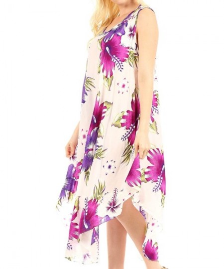 Cover-Ups Women's Casual Summer Floral Print Sleeveless Loose Dress Cover-up - W-purple - CU194A3D24S