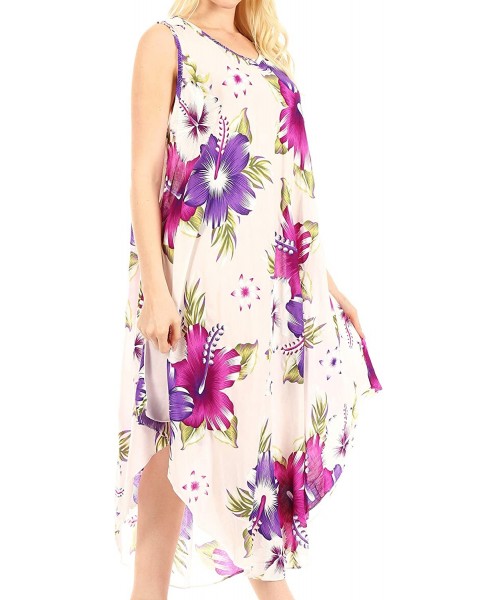 Cover-Ups Women's Casual Summer Floral Print Sleeveless Loose Dress Cover-up - W-purple - CU194A3D24S