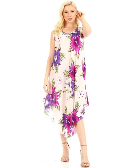 Cover-Ups Women's Casual Summer Floral Print Sleeveless Loose Dress Cover-up - W-purple - CU194A3D24S