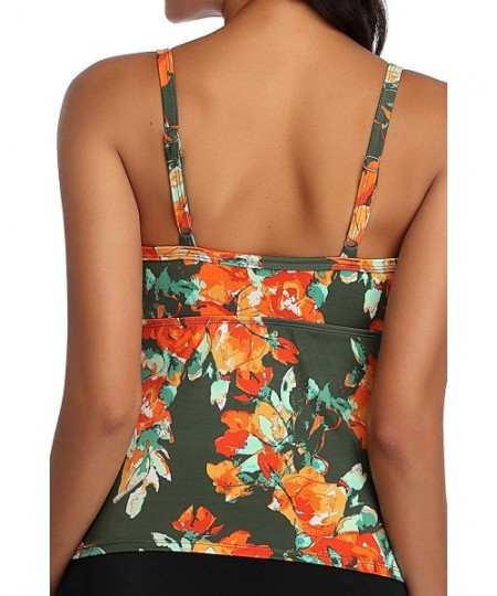 Tops Women's Tankini Top Plus Size Swim Top Tummy Control Bathing Suit Top Printed Swimwear - Rebeca - C8199HX79WG