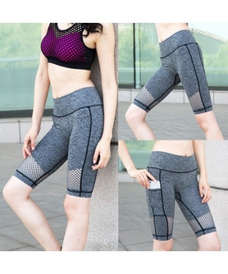 Tankinis Lady Solid Pocket High-Waist Hip Stretch Underpants Running Fitness Yoga Shorts - P-gray - CR190OO0IMT