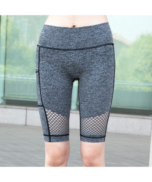 Tankinis Lady Solid Pocket High-Waist Hip Stretch Underpants Running Fitness Yoga Shorts - P-gray - CR190OO0IMT