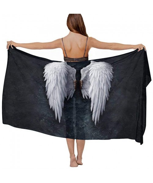 Cover-Ups Women Girls Fashion Chiffon Beach Bikini Cover Up Sunscreen Wrap Scarves - White Fling Wings - CE190HIL499