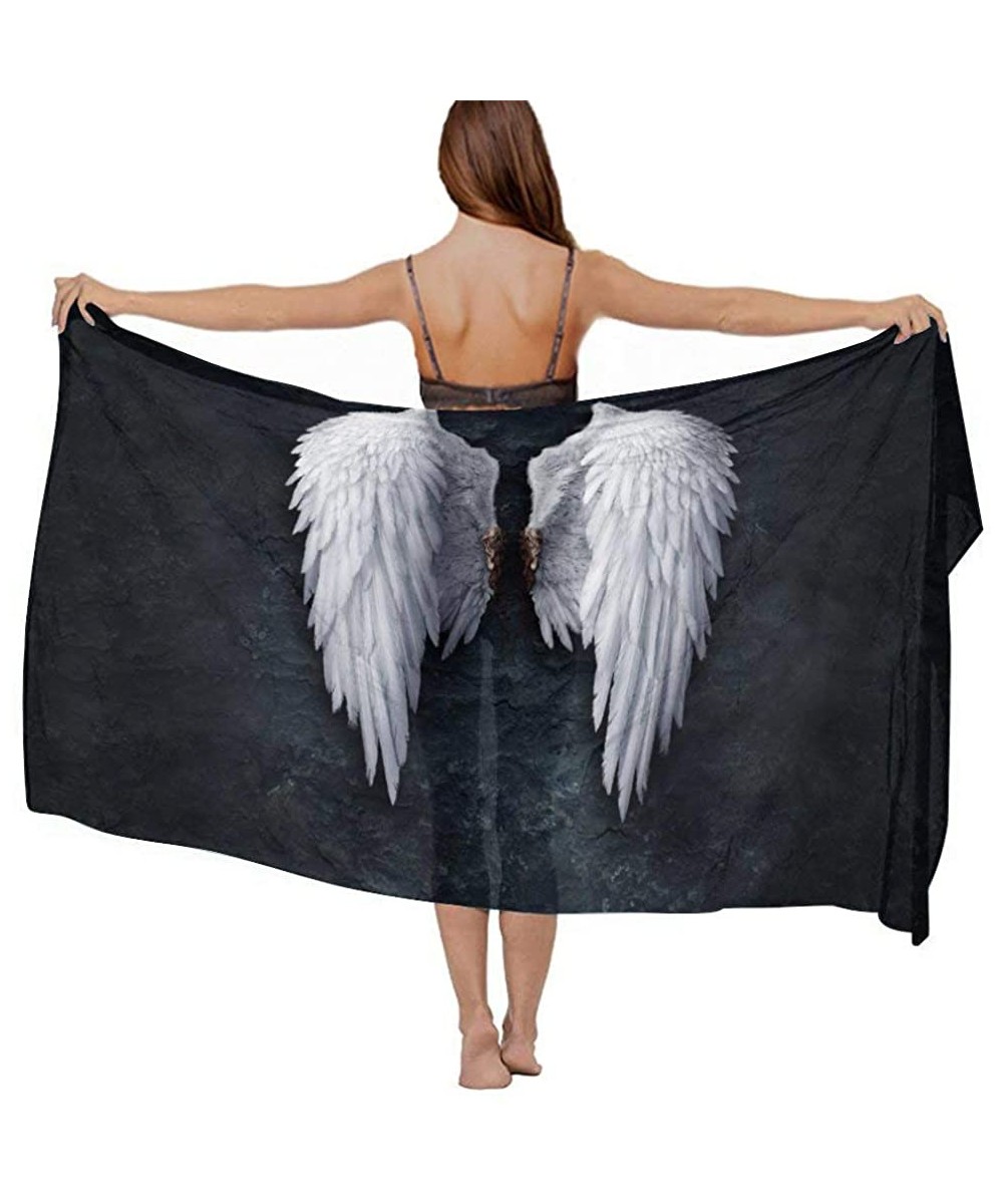 Cover-Ups Women Girls Fashion Chiffon Beach Bikini Cover Up Sunscreen Wrap Scarves - White Fling Wings - CE190HIL499