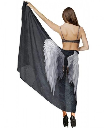 Cover-Ups Women Girls Fashion Chiffon Beach Bikini Cover Up Sunscreen Wrap Scarves - White Fling Wings - CE190HIL499