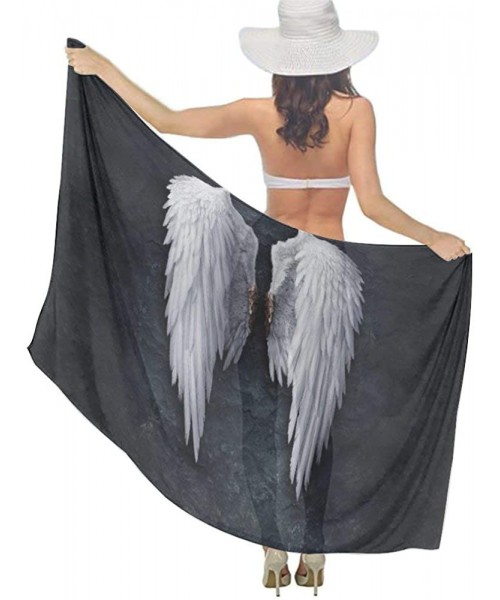 Cover-Ups Women Girls Fashion Chiffon Beach Bikini Cover Up Sunscreen Wrap Scarves - White Fling Wings - CE190HIL499