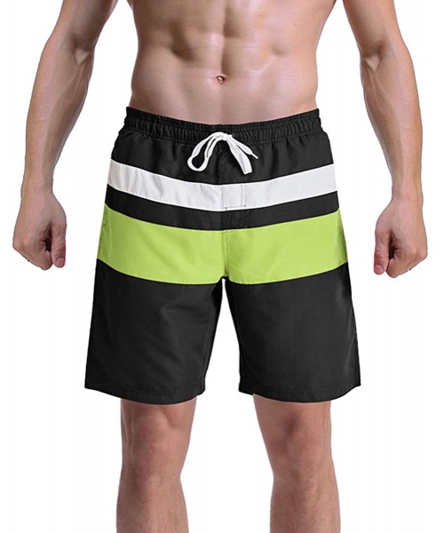 Trunks Men's Summer Quick Dry Beach Surfing Board Shorts Swim Trunks Striped Shorts - Black Gw - C218TEMQLXU