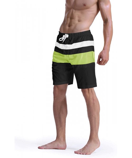 Trunks Men's Summer Quick Dry Beach Surfing Board Shorts Swim Trunks Striped Shorts - Black Gw - C218TEMQLXU