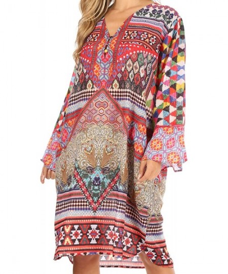 Cover-Ups Ximena Women's Floral Boho Cocktail Dress Tunic Cover-up V Neck Summer - Um379-multi - CO197SX47YH