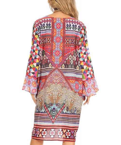 Cover-Ups Ximena Women's Floral Boho Cocktail Dress Tunic Cover-up V Neck Summer - Um379-multi - CO197SX47YH