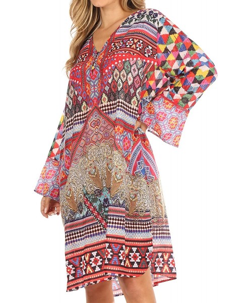 Cover-Ups Ximena Women's Floral Boho Cocktail Dress Tunic Cover-up V Neck Summer - Um379-multi - CO197SX47YH