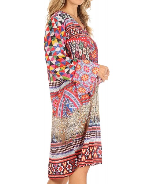 Cover-Ups Ximena Women's Floral Boho Cocktail Dress Tunic Cover-up V Neck Summer - Um379-multi - CO197SX47YH