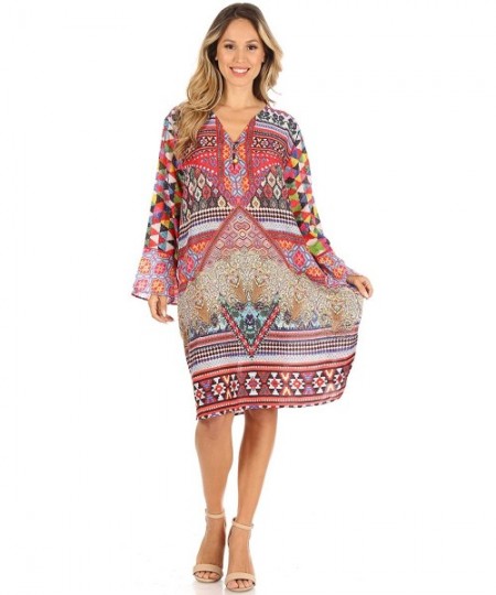 Cover-Ups Ximena Women's Floral Boho Cocktail Dress Tunic Cover-up V Neck Summer - Um379-multi - CO197SX47YH