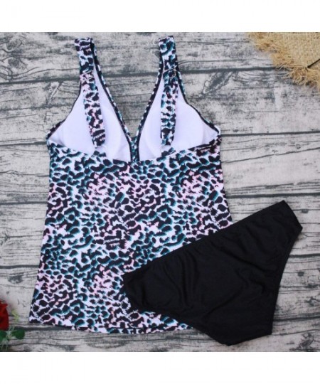 One-Pieces Women Vintage Printed Tankini Set Push Up Padded Sporty Swimsuit Plus Size Swimwear S-XXL - T - 174 - CS18WXRDR0K