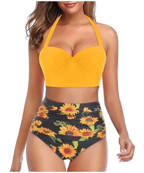 Sets Loose Bandeau Tankini Set Women's Sexy Bandeau Tankinis Solid Halter Two Piece Swimsuits - Color-29 - CA1906SWMQL