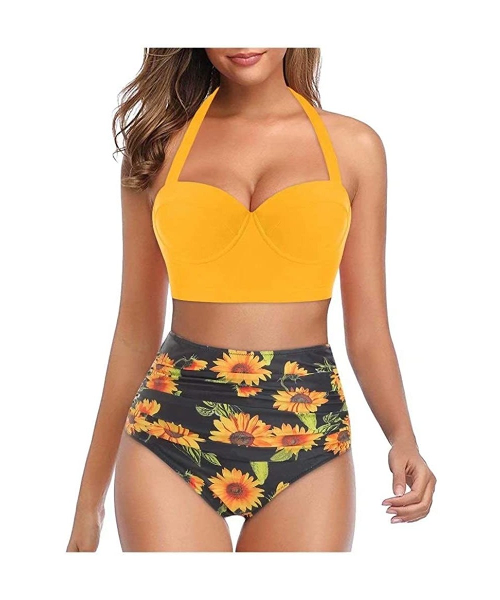 Sets Loose Bandeau Tankini Set Women's Sexy Bandeau Tankinis Solid Halter Two Piece Swimsuits - Color-29 - CA1906SWMQL