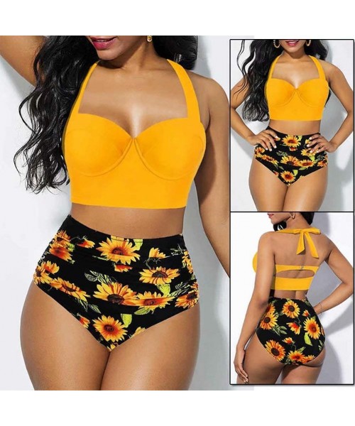 Sets Loose Bandeau Tankini Set Women's Sexy Bandeau Tankinis Solid Halter Two Piece Swimsuits - Color-29 - CA1906SWMQL