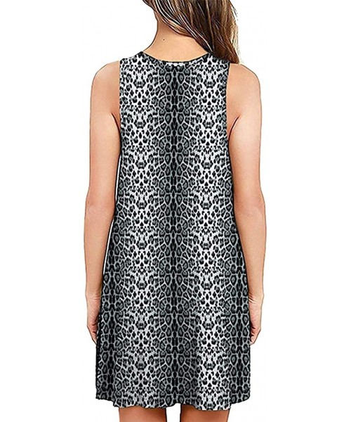 Cover-Ups Women Summer Casual T Shirt Dresses Beach Cover up Sleeveless Plain Tank Swing Dress with Pockets Z leopard Grey - ...