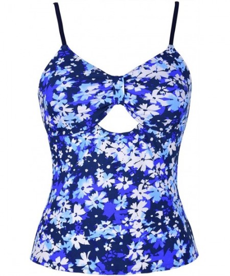 Sets Women's Tankini Set Keyhole Swimwear Two Piece Swimsuits Front Tie Bathing Suit - White&blue Floral - CY18D5RYHEC