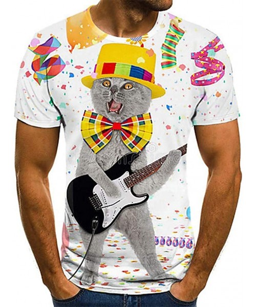 Rash Guards 3D Printing Tee Music Note Guitar Flame Mens Unisex Round Neck Short Sleeve Shirt Top Blouse - White - CU1944M9HLR