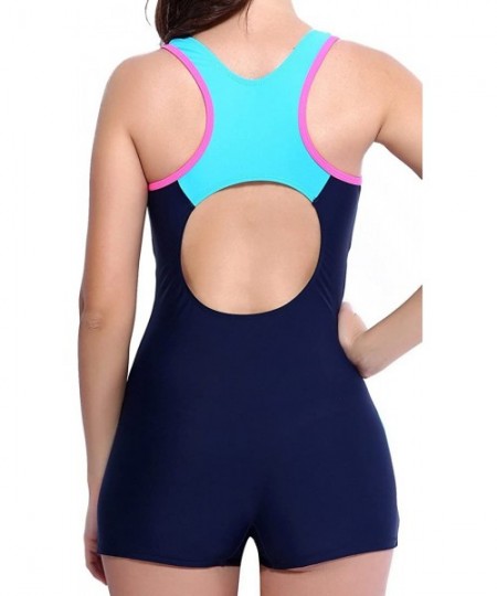 One-Pieces Women's One Piece Swimsuits Boyleg Sports Swimwear - Blue/Racerback - C912HSS9CVV