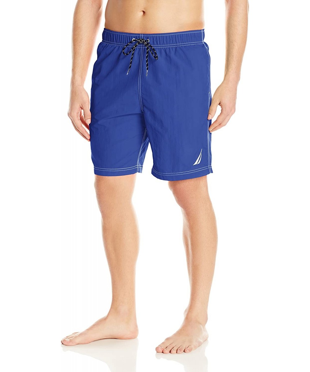 Trunks Men's Solid Quick Dry Classic Logo Swim Trunk - Bright Cobalt - CI17YXWXQ2G