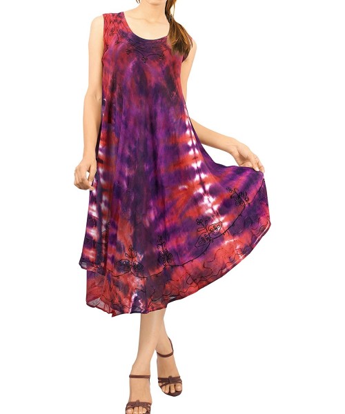 Cover-Ups Women's Beach Dress Prom Party Cocktail Dress for Women Hand Tie Dye - Maroon_r1 - CP1952KM8UK