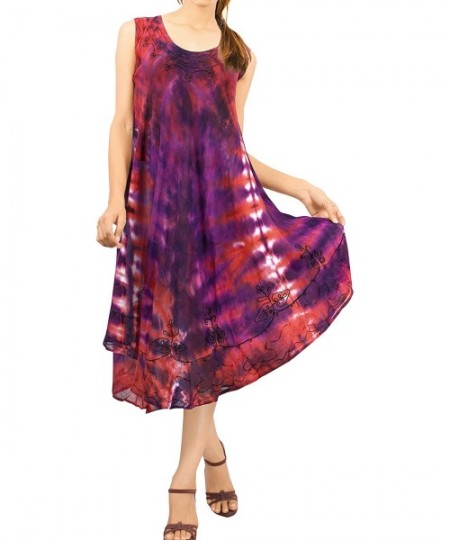 Cover-Ups Women's Beach Dress Prom Party Cocktail Dress for Women Hand Tie Dye - Maroon_r1 - CP1952KM8UK