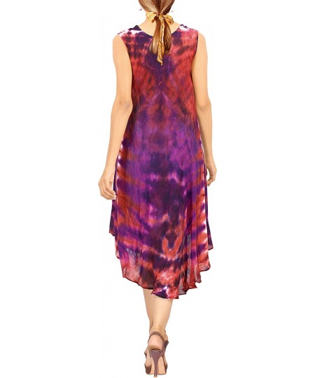 Cover-Ups Women's Beach Dress Prom Party Cocktail Dress for Women Hand Tie Dye - Maroon_r1 - CP1952KM8UK