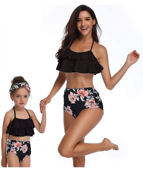 Sets Mommy and Me Swimsuits Two Piece Bikini Swimsuit Family Matching Bathing Suits High Waisted - Black - CK18OUCMWNO