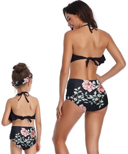 Sets Mommy and Me Swimsuits Two Piece Bikini Swimsuit Family Matching Bathing Suits High Waisted - Black - CK18OUCMWNO