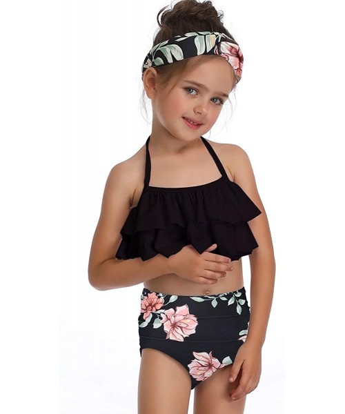 Sets Mommy and Me Swimsuits Two Piece Bikini Swimsuit Family Matching Bathing Suits High Waisted - Black - CK18OUCMWNO