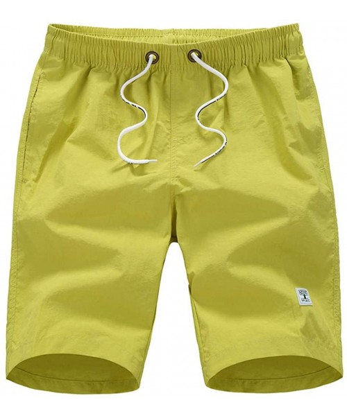 Trunks Men's Swim Trunks- Plus Size Summer Quick Dry Loose Fit Shorts Pants with Pocket - Yellow - CL18NAWSGKM