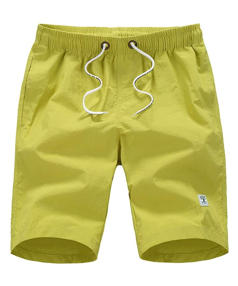 Trunks Men's Swim Trunks- Plus Size Summer Quick Dry Loose Fit Shorts Pants with Pocket - Yellow - CL18NAWSGKM