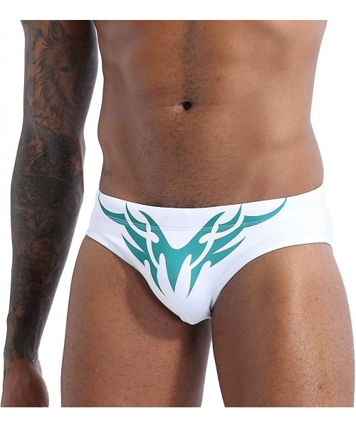 Briefs Mens Sexy Swim Briefs Square Leg Swimsuit Swimwear with Pad - White - CZ194UH87TA