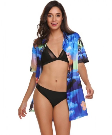 Cover-Ups Women's Summer Classic Striped Printed Beachwear Bikini Swimwear Cover Up - C-blue - CW185L3CTR6