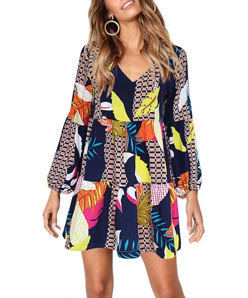 Cover-Ups Women Summer Tunic Dress V Neck Casual Loose Flowy Swing Shift Dresses - B Printed Geometry - CL18AQU4RDN